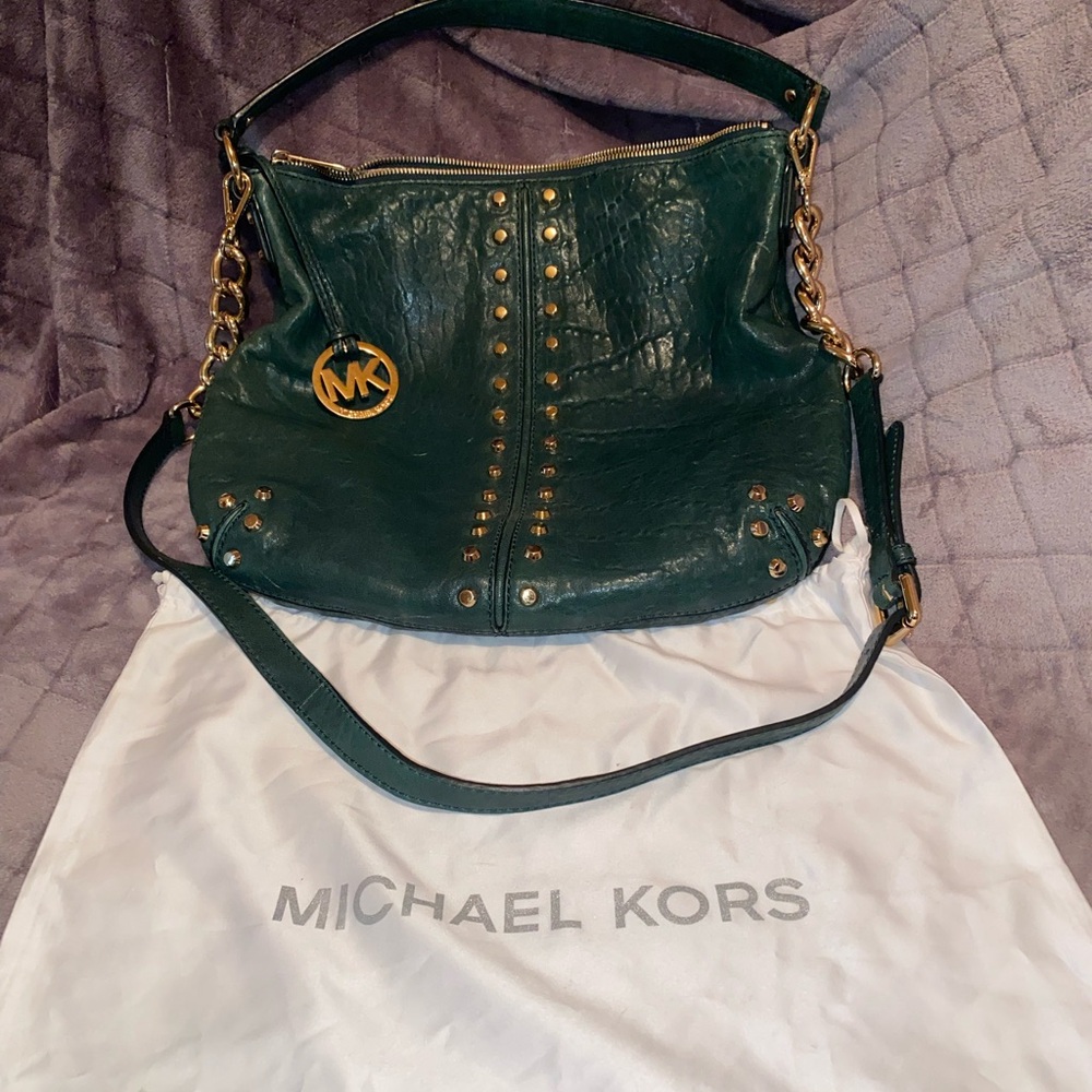 Michael Kors Forest Green Shoulder Bag with Gold Details